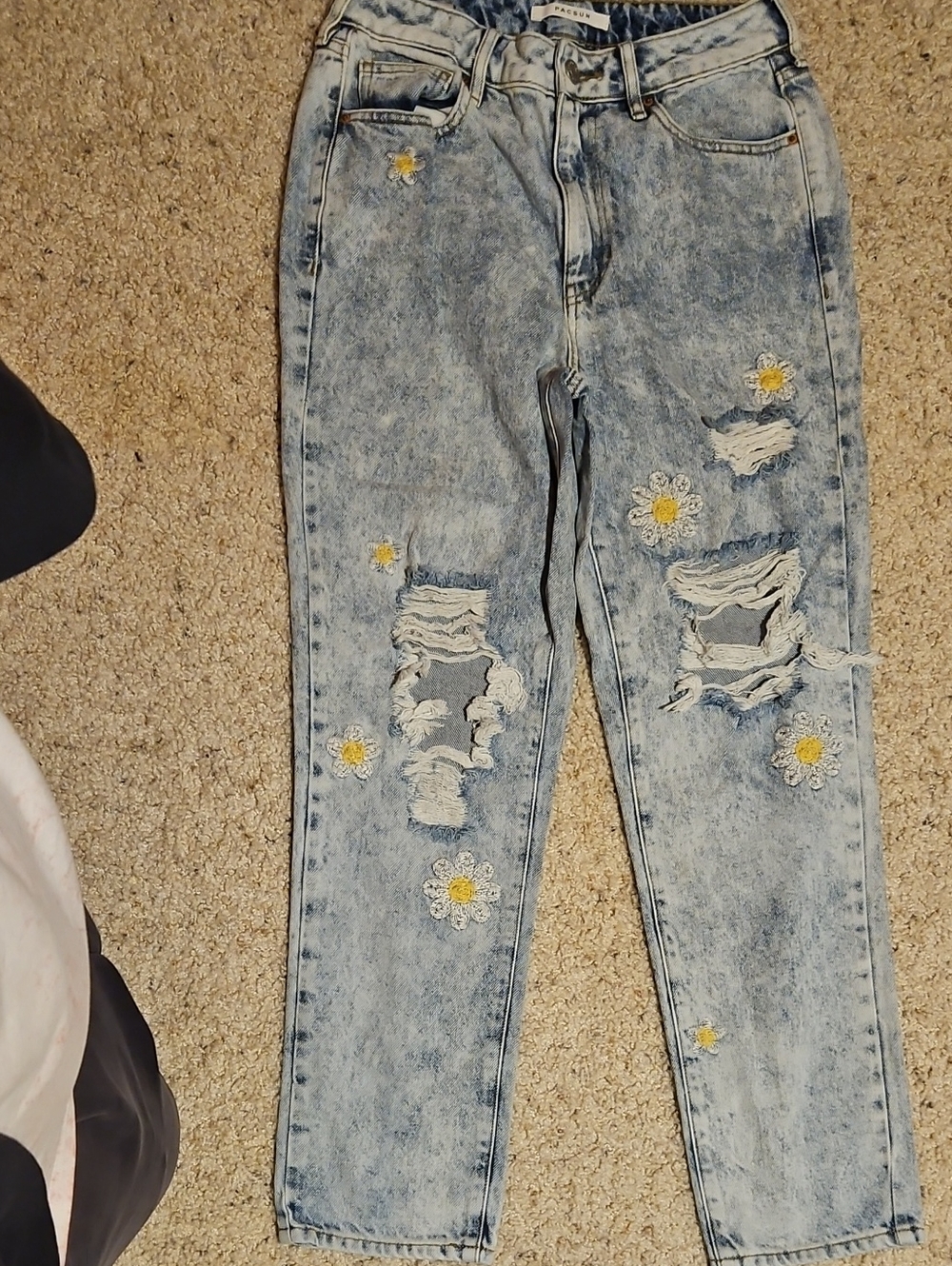 PacSun Light Blue Distressed Straight Leg Jeans with Daisy Embroidery